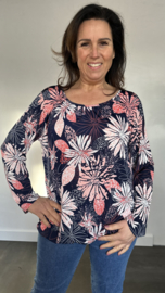 Ballon shirt met elastiek joni marine/ koraal