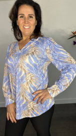 Soft shirt met v-hals en pofmouw tijger flame ijs blauw