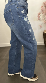 Red Berry Wide leg stretch jeans Glitter bloemen