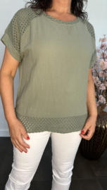 Linnenlook shirt met gehaakt kant Army