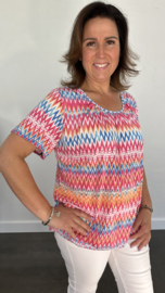 Ballon shirt met elastiek zigzag electric pink (+size)