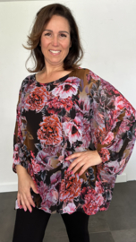Ballon blouse roos bruin /fuchsia +SIZE extra
