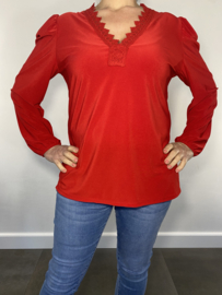 Shirt met kant Diana lange mouw rood