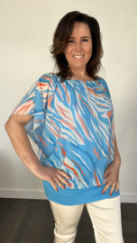 Blouse met boord flames turquoise