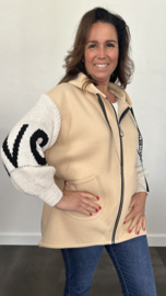 Vest met gebreide mouwen capuchon "love" zand
