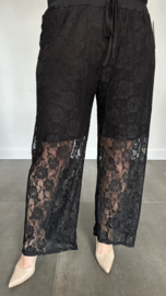 Kanten broek lacey met wijde pijp zwart