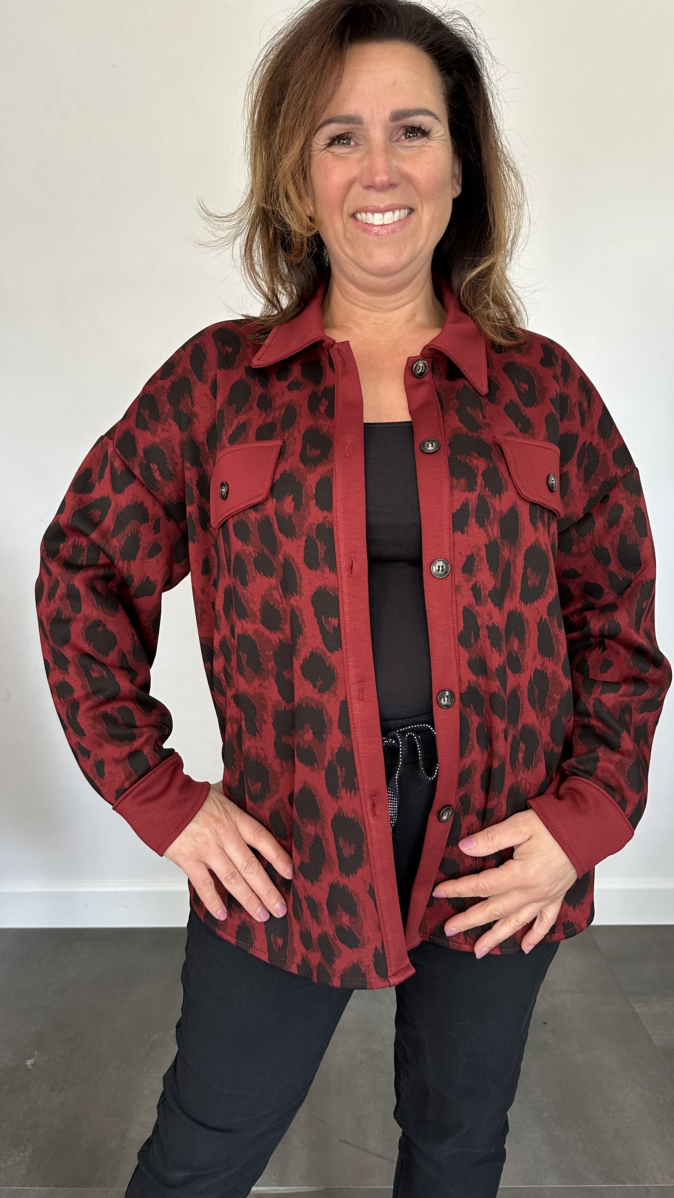 Blouse/ jasje panter bordeaux