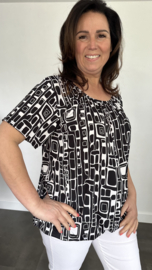 Ballon shirt met elastiek blocks zwart (+size)
