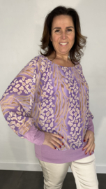Blouse met boord panter tijger lila