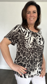 Ballon shirt met elastiek panter/tijger grijs (+size)