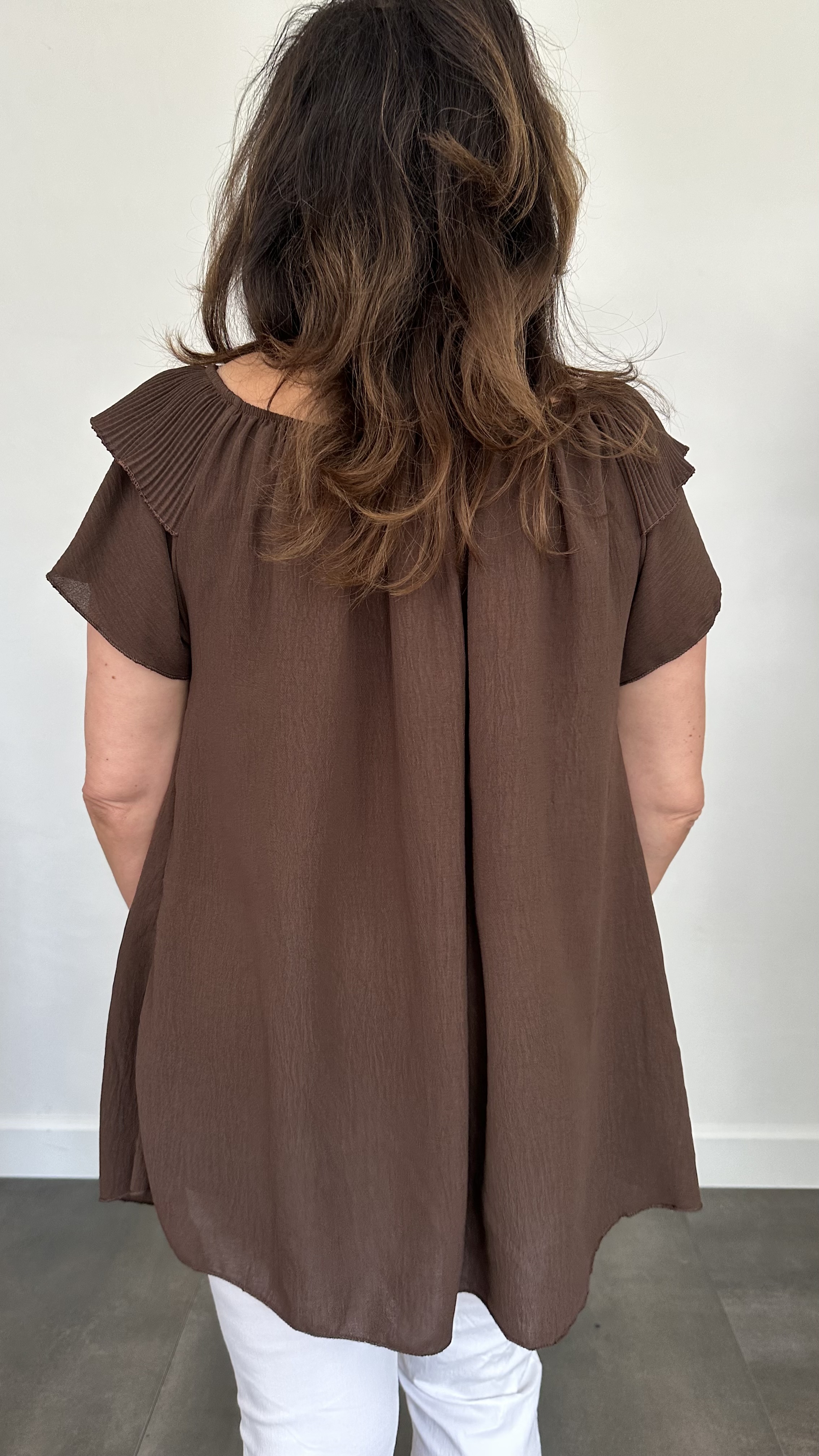 Top Kenza met plissé ruche bruin SALE