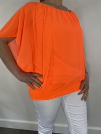 Blouse met boord korte mouw oranje neon