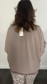 Blouse met boord korte mouw +SIZE taupe