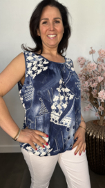 Ballon top Flowers &Jeans blauw/wit