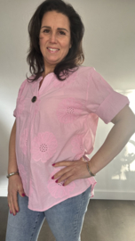 Geborduurde blouse Belle roze