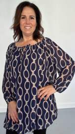 Lange ballon blouse chain marine +SIZE