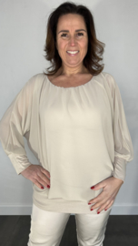 Blouse met boord lange mouw zand +size