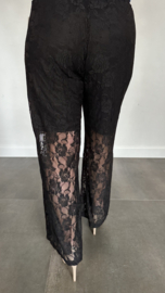 Kanten broek lacey met wijde pijp zwart