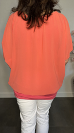 Blouse met boord korte mouw +SIZE koraal roze