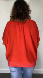 Blouse met boord korte mouw +SIZE rood