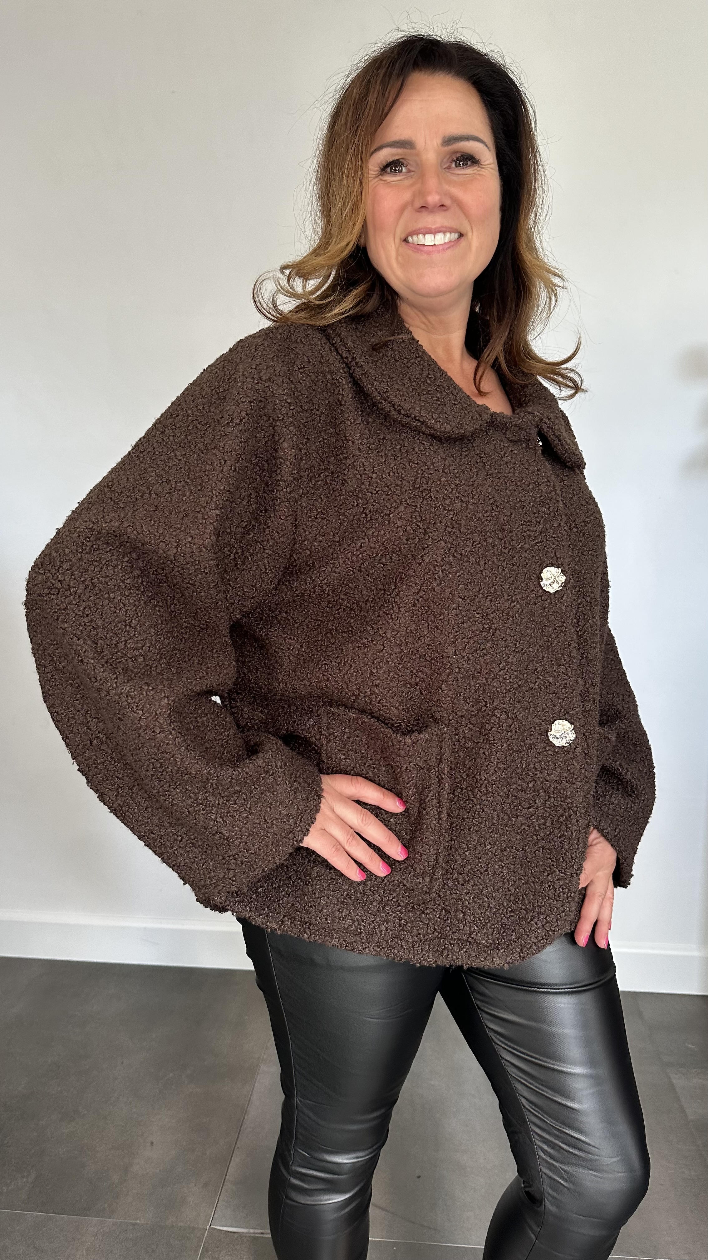 Boucle jasje donker bruin
