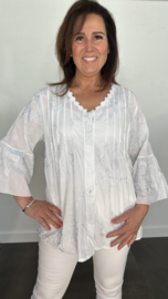 Blouse met flared mouw bloem wit /zilver SALE