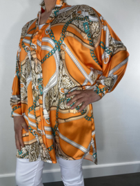 Satijnen blouse britt/ chains oranje SALE