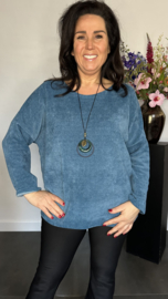 Baby rib sweater met ketting jeans blauw