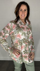 Stretch blouse travel palm flower army
