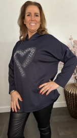 Sweater met capuchon/ glitter hart Marine