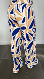 Plisse broek met wijde pijp fantasy flower kobalt SALE