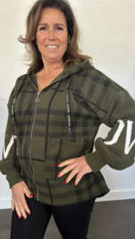 Geruit vest met gebreide mouw en capuchon army