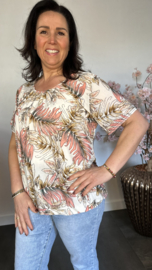 Ballon shirt met elastiek Old leaves ecru