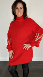 Lange grof gebreide coltrui LOVE rood