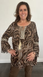 Top met flared mouw tijger taupe