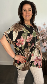 Gebloemd shirt Bodien Zwart