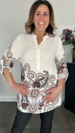 Blouse paisley met knoopjes ecru/wijnrood