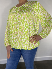Shirt met plooi en elastiek panter lime