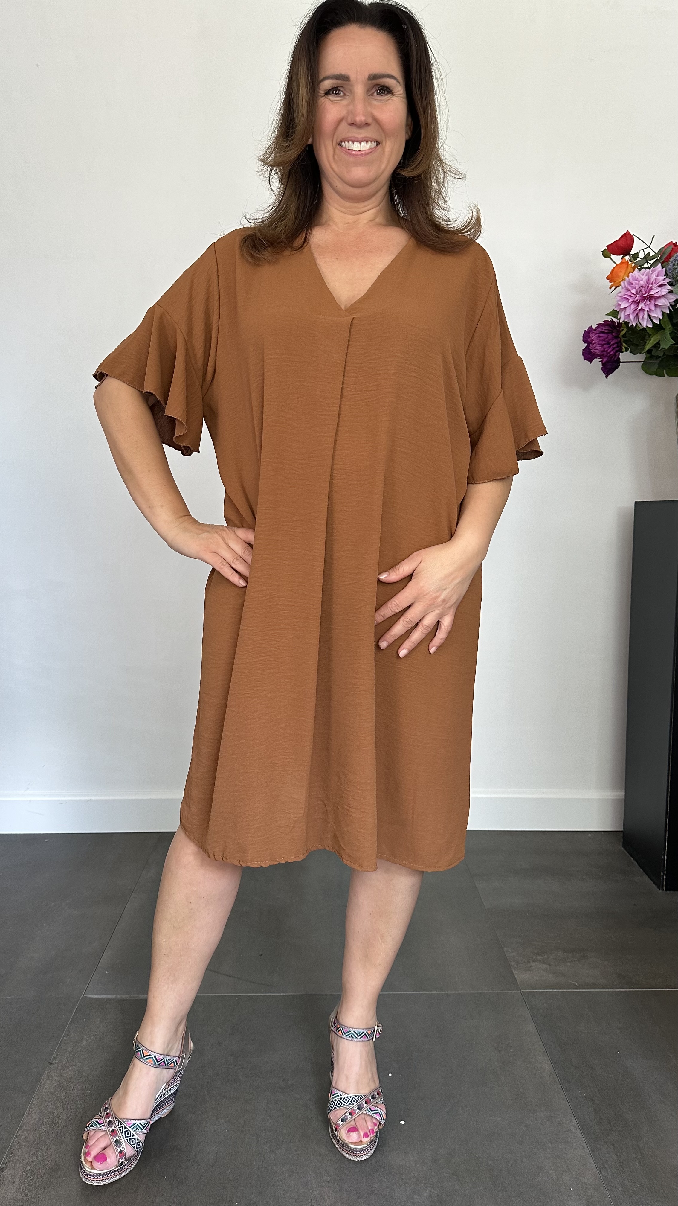 Jurk Niki +Size cognac