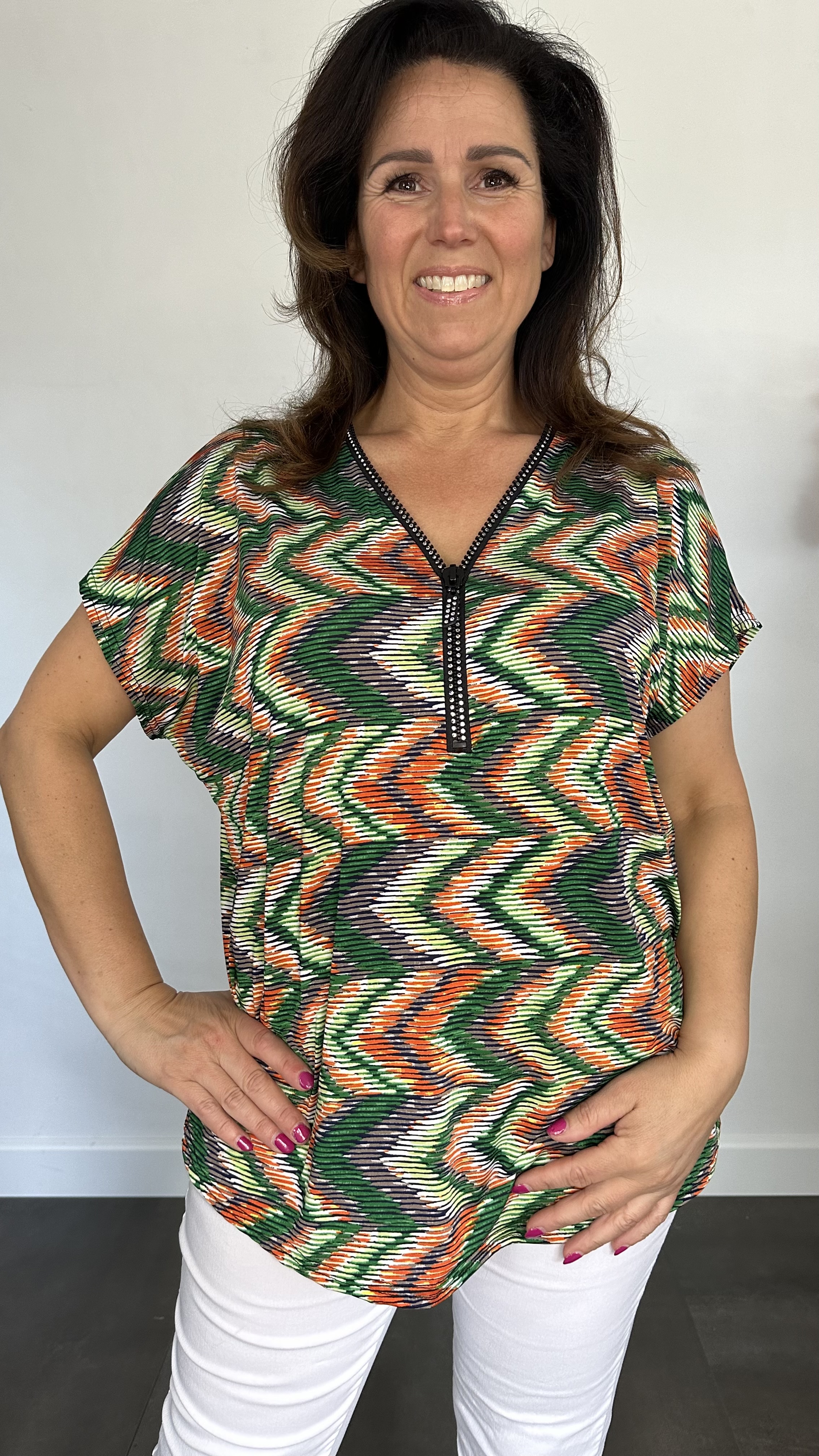 Shirt Zipp zigzag groen