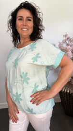 T_shirt met geborduurde bloemen Mint