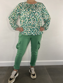 Shirt met plooi en elastiek panter groen