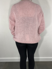 Kort grof gebreid vest poeder roze