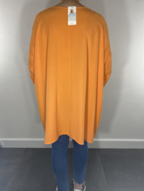 Blouse met opengewerkte 3/4 mouw oranje +size