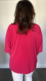 Travel top met strik korte mouw fuchsia