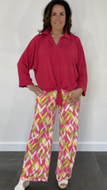Broek met wijde pijp zigzag fuchsia SALE