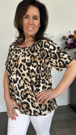 Ballon shirt met elastiek panter camel/zwart (+size)
