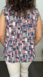 Ballon top Patchwork blauw/ roze
