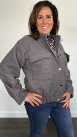 Teddy bomberjack met knoop sluiting Grijs SALE