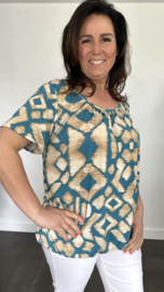 Ballon shirt met elastiek inca turquoise (+size)
